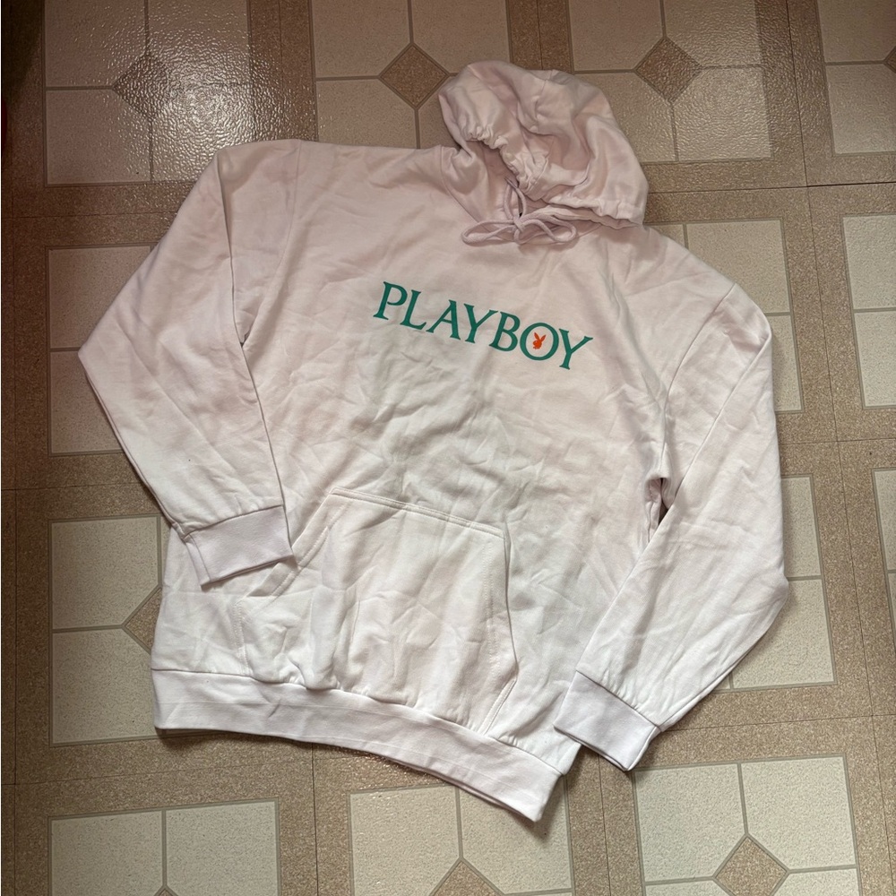Playboy White Hoodie with Blue/Green Logo